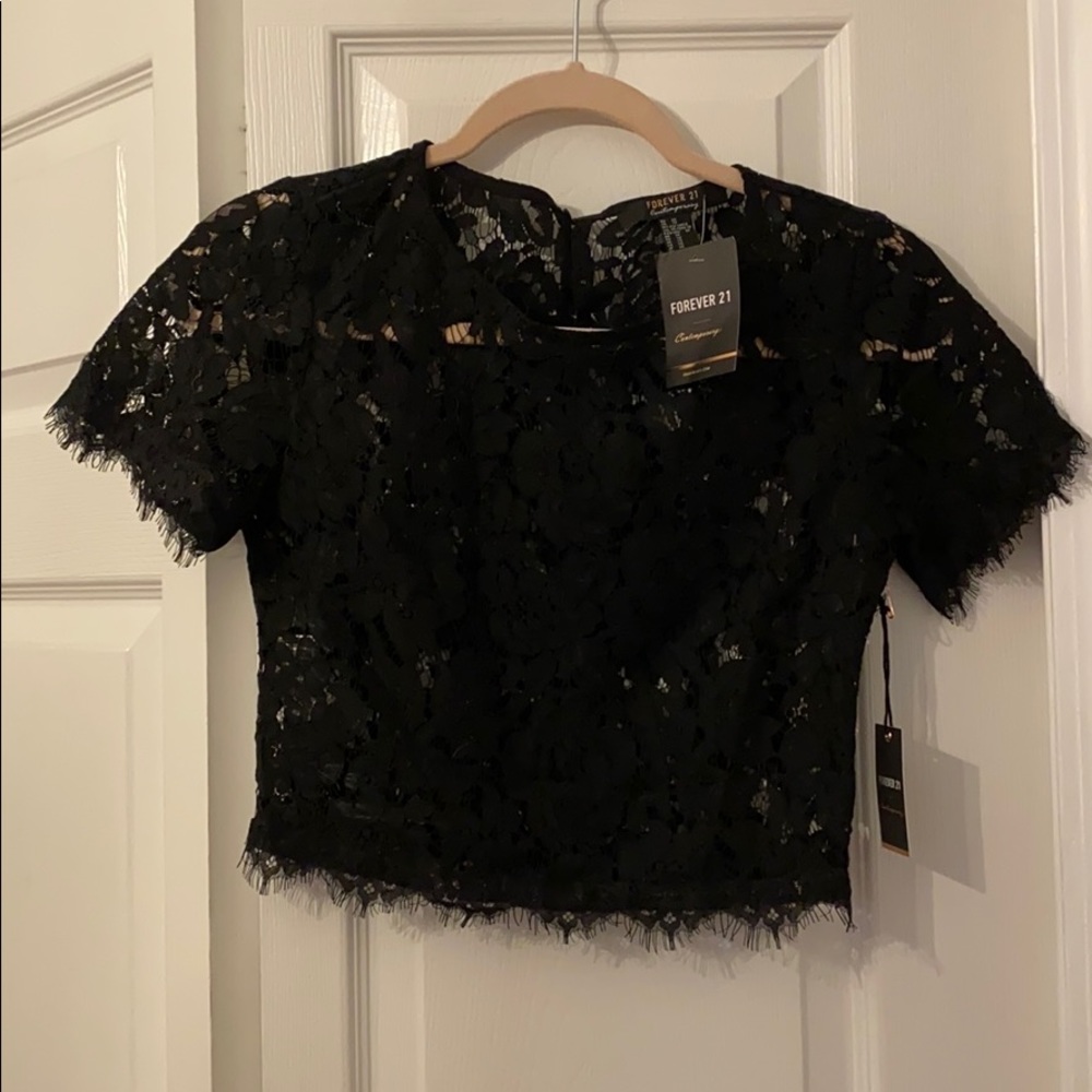 New with tags black lace crop top